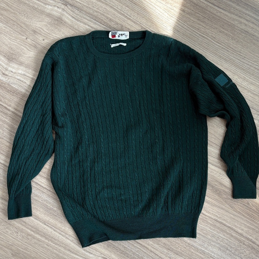 Vintage 100 percent wool green cable knit sweater